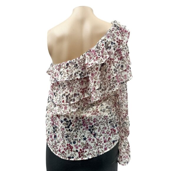 American Eagle Outfitters One Shoulder Floral Ruffle Blouse Elegant Top‎ Women S - Picture 2 of 10